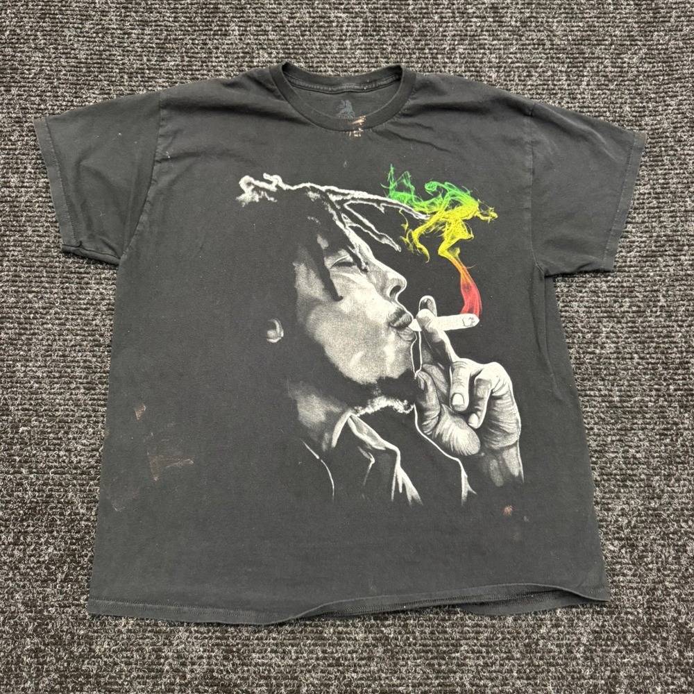 Zion Bob Marley Rasta Smoke Graphic T-Shirt Mens XL Black Reggae Tee